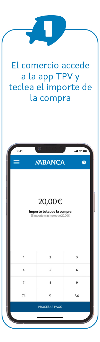 El comercio accede a la app TPV y teclea el importe de la compra